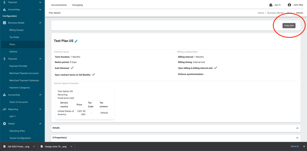 screenshot of copying plans in the nitrobox webportal