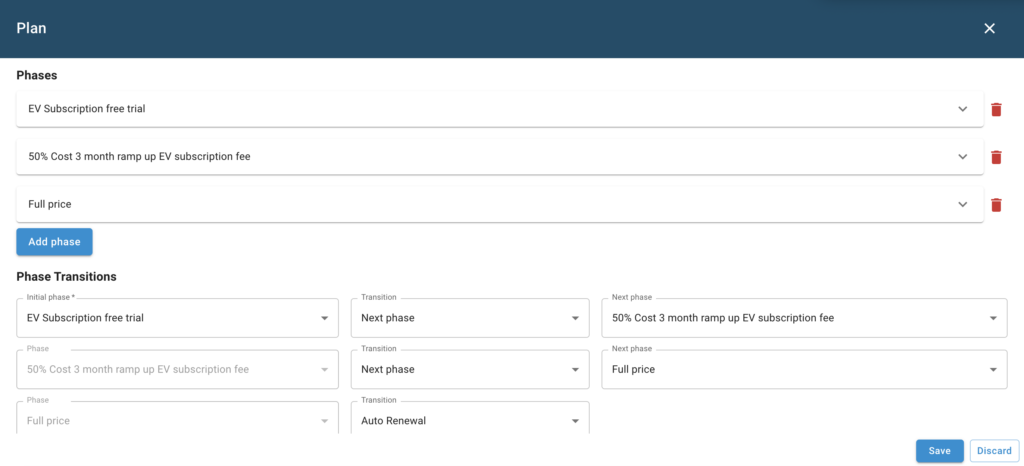 Nitrobox subscription management software screenshot showing multiphases feature